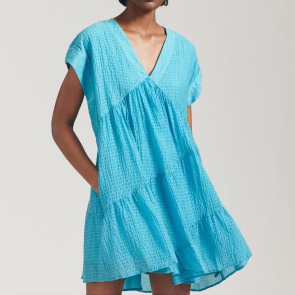 Maeve by Anthropologie Juliet Tiered Tunic Dress in Teal w Pockets, Size XS, EUC